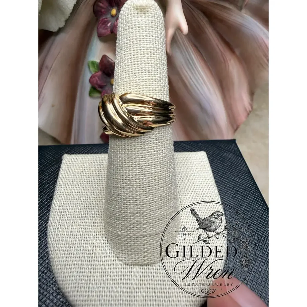 Vintage 10K Yellow Gold Ribbed Knot Ring Size 7 Heavy Statement Estate 4.72g